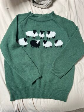 Green Sheep knit Sweater - Women's Cozy Knit